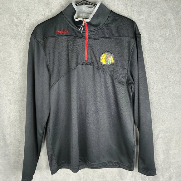Reebok NHL Blackhawks Mens Quarter Zip Medium Hockey Sports Activewear‎ Chicago - Picture 1 of 9